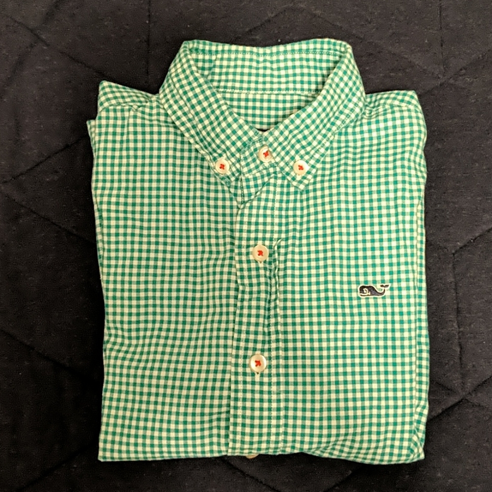 Boy's VV Green Gingham Button Down Shirt